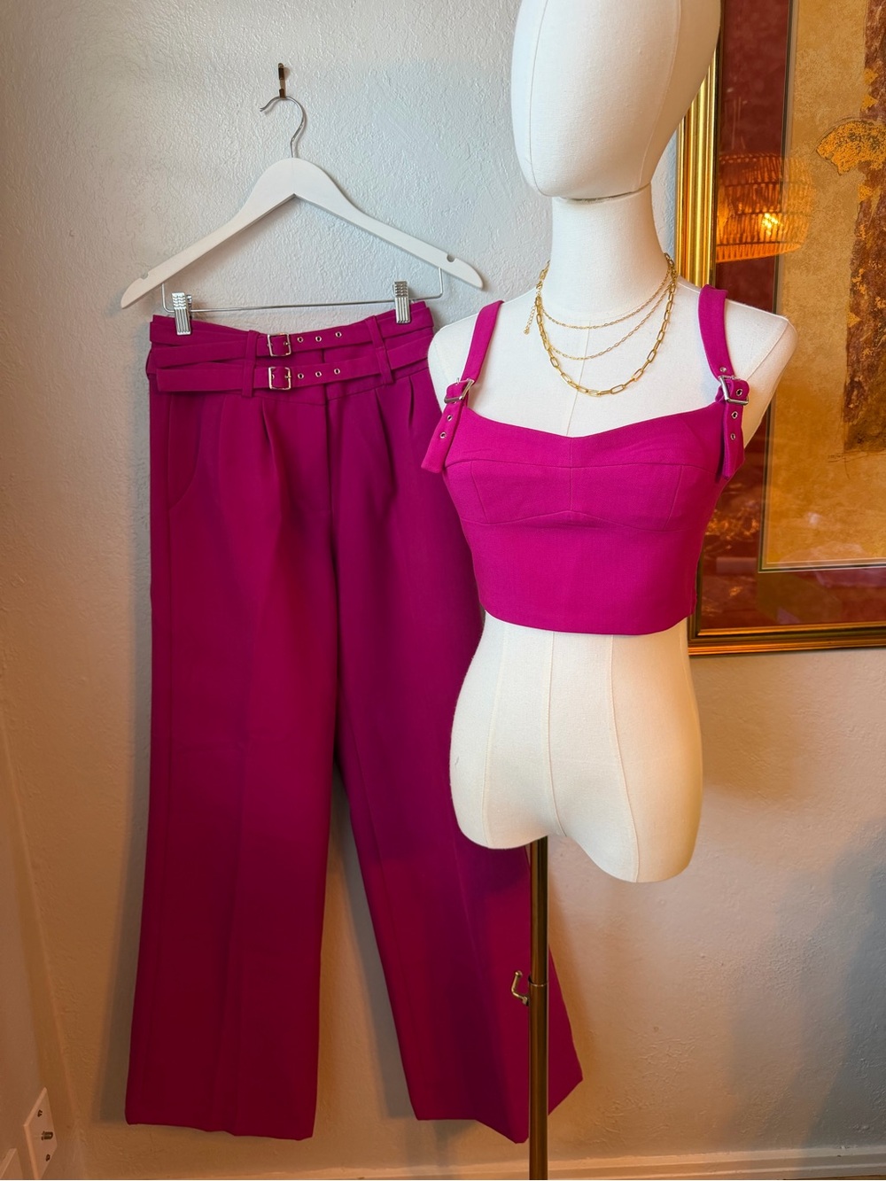 193~ NEW Amanda Uprichard New York Magenta Crop Fuchsia Buckle Top